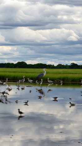 herons in a wetland