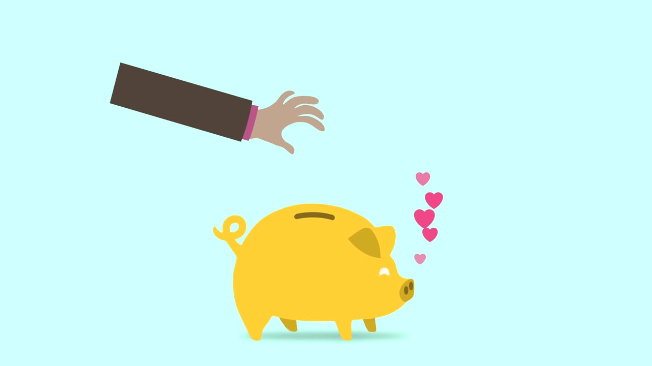 loop animation concept for saving money on piggy bank in flat design