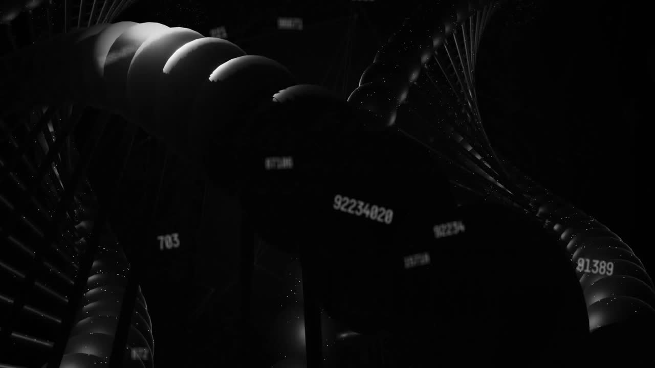 데이터 처리 및 숫자와 함께 dna 줄이 회전하는 애니메이션