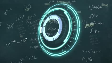 Animation-of-mathematical-equations-and-scope-scanning-on-black-background