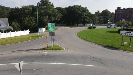 vehicles driving at hingham rotary, roundabout in hingham, massachusetts, usa