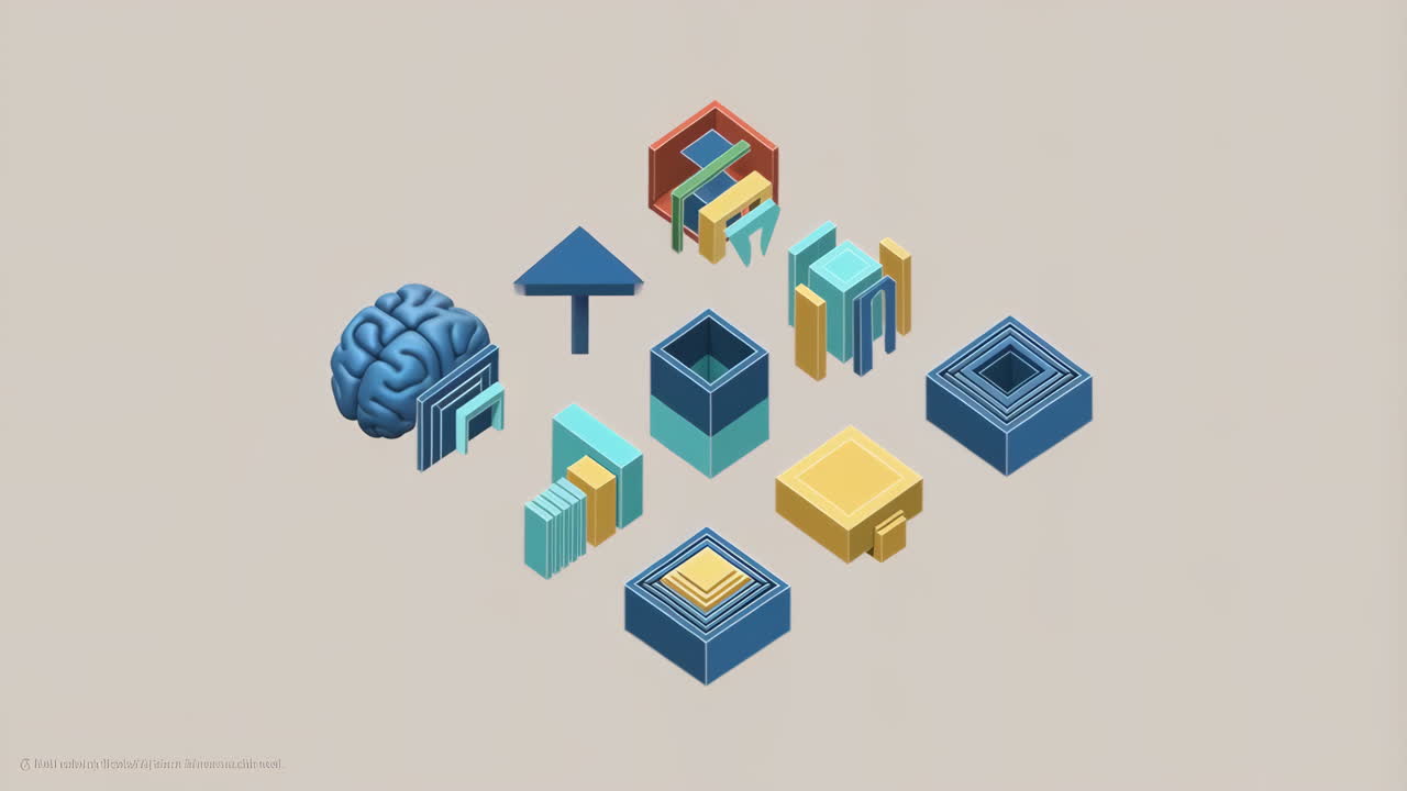 Isometric geometric shapes with a brain