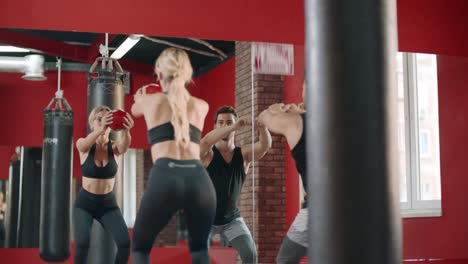 Slim-woman-doing-squat-exercise-with-ball-in-gym-club.