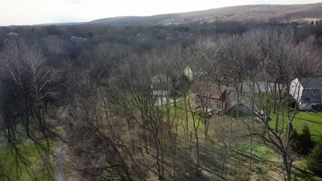 aerial forest view in springtime with good weather in chesterbrook, pennsylvania