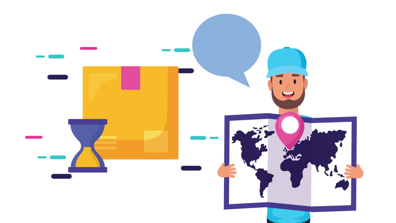 로지스틱 서비스 작업자 리프팅 지도 및 상자