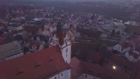 Aerial-view-of-castleon-a-hill-in-an-old-medieval-German-town