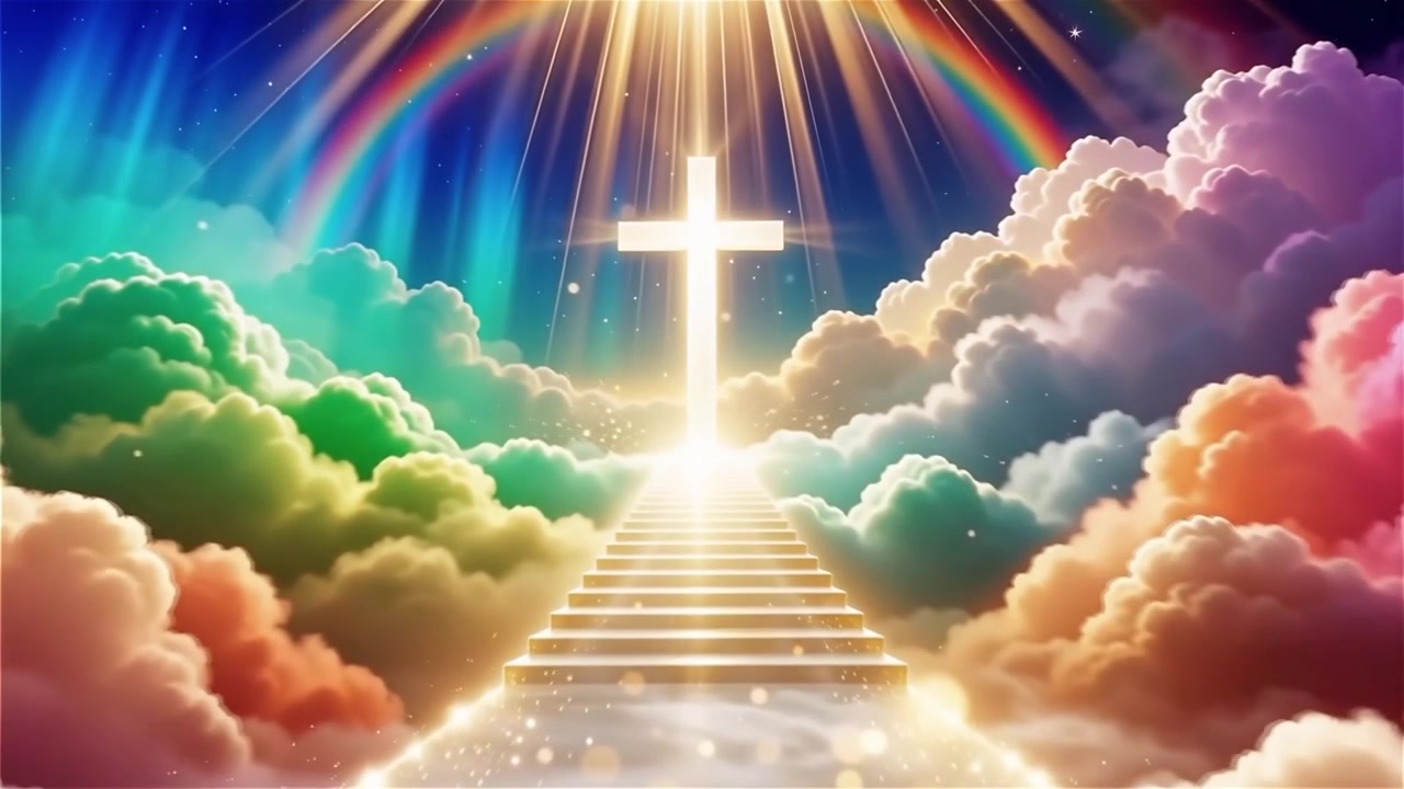 Croce Cristiana Luce Celestiale Sfondo per il Culto.