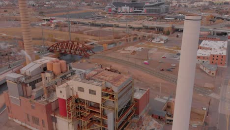 aerial views of a very old looking power plant factory in denver colorado
