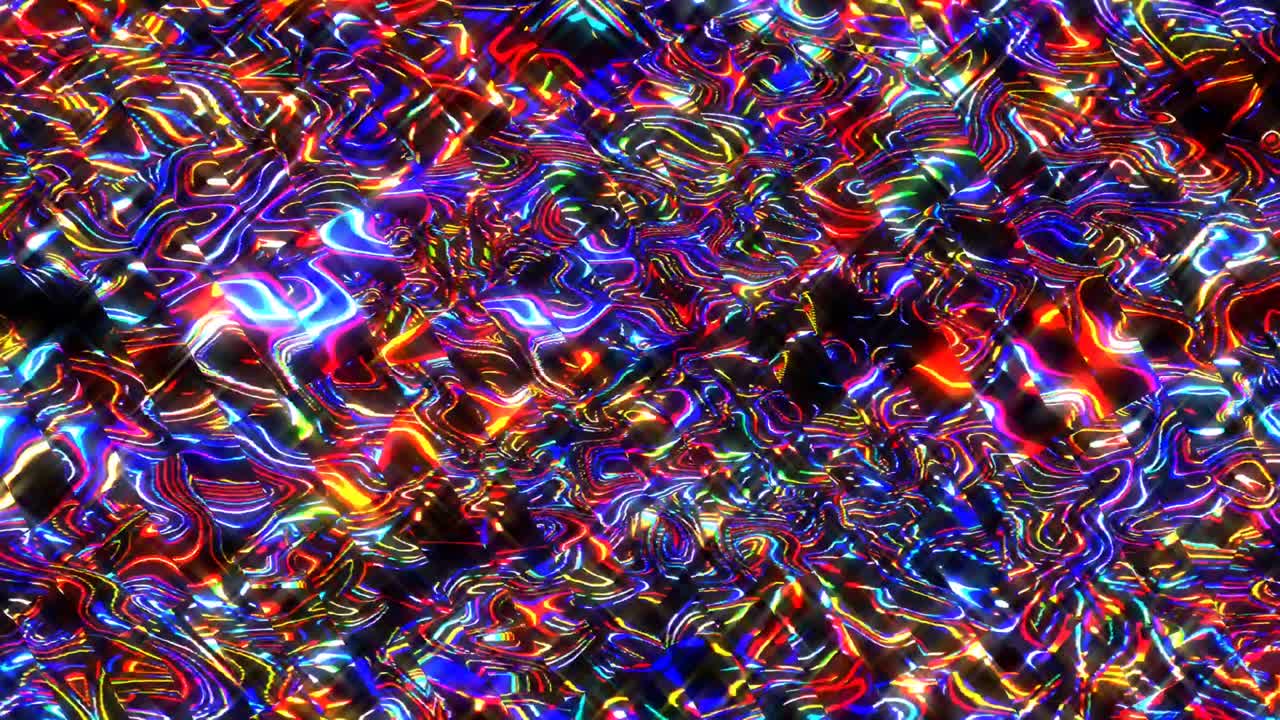 Linee luminose 3D brillanti creano un movimento ondulatorio, a colori, su sfondo nero