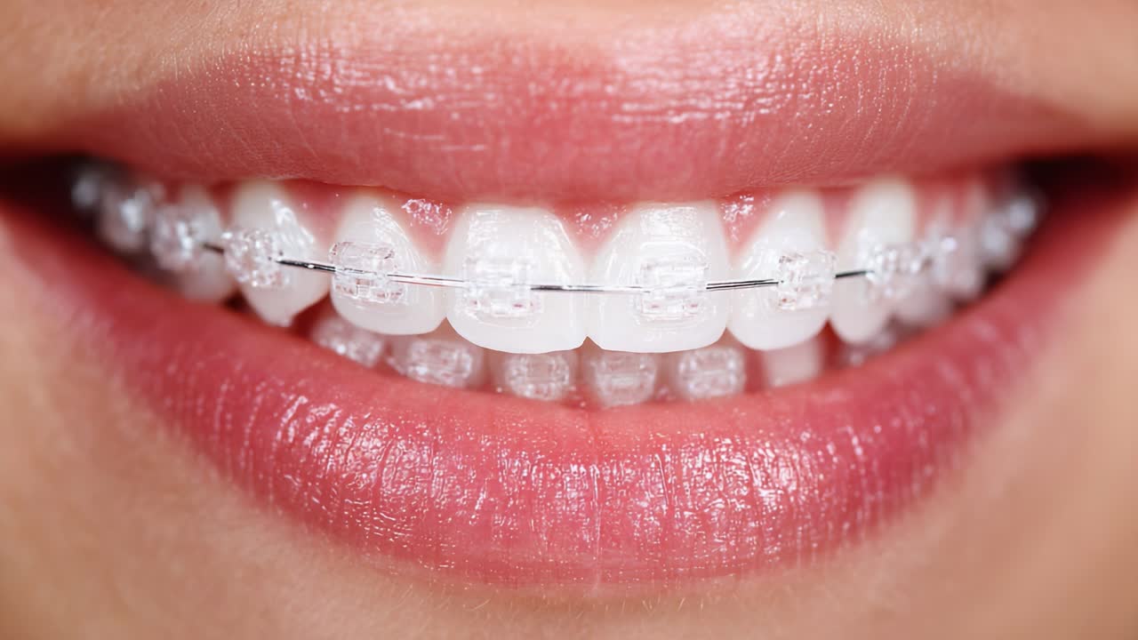 Transformation of a Smile: A Closer Look at Braces Showing the Progression and Care of Teeth Alignment in an Engaging Close-Up
