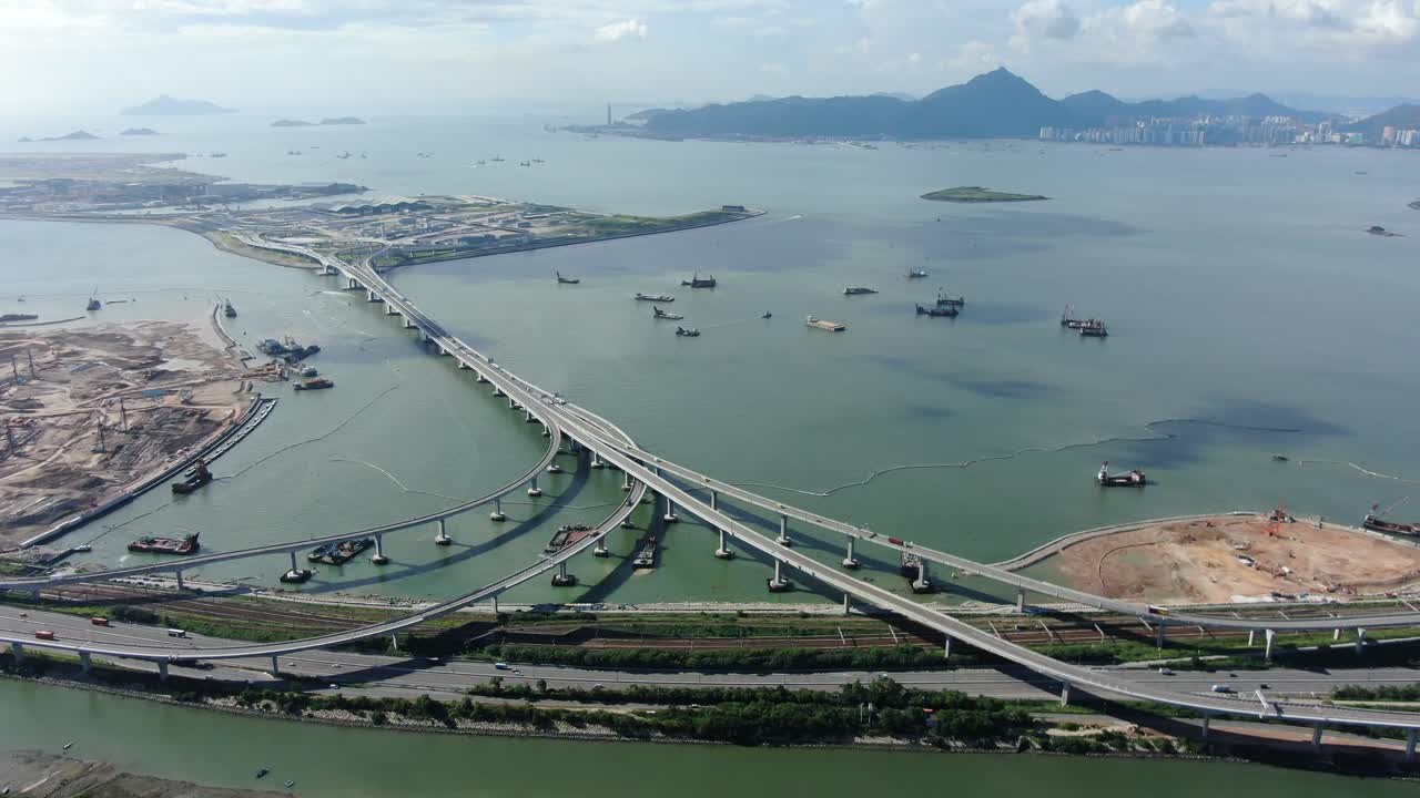puente de hong kong zhuhai macau en un hermoso día, vista aérea de gran angular
