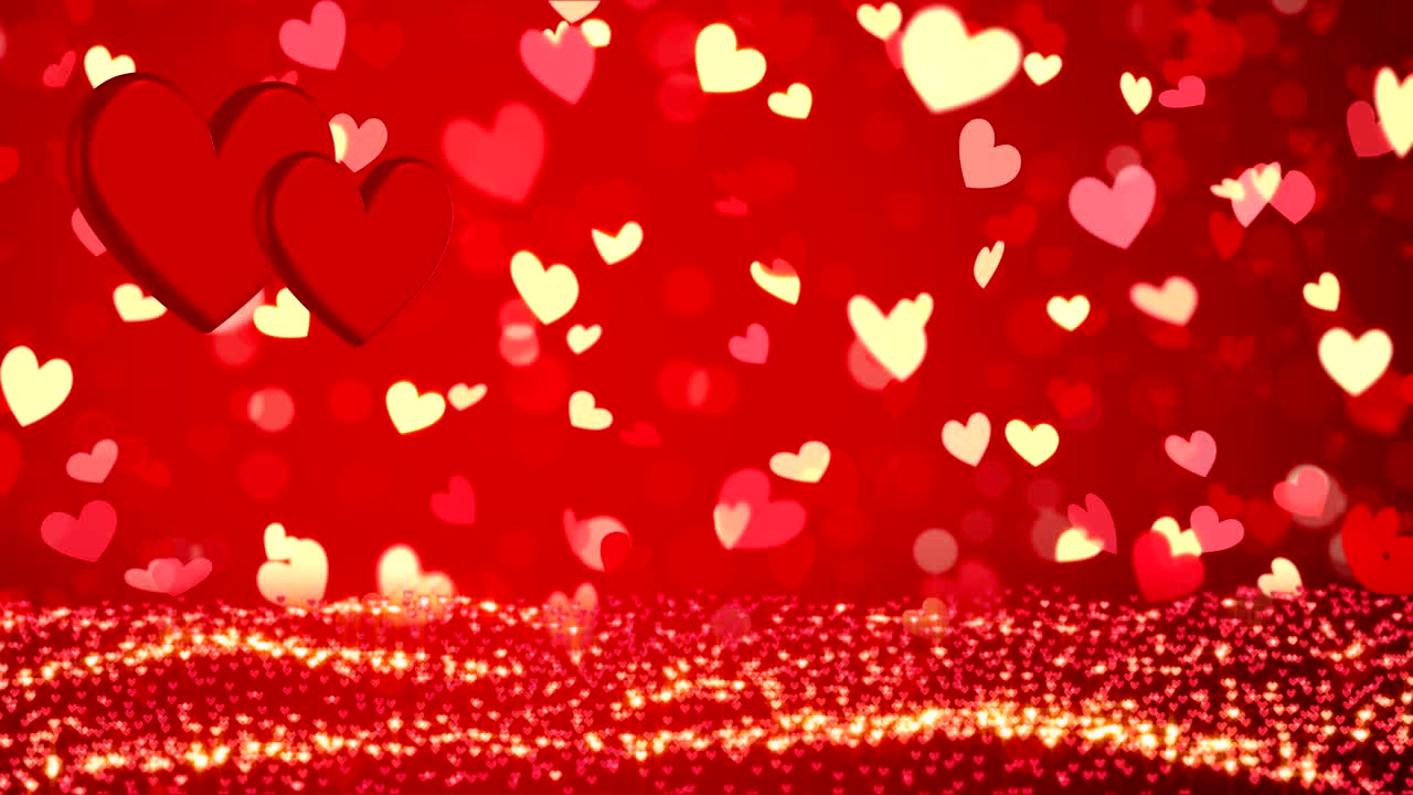 심장과 황금 콘페티와 함께 로맨틱한 배경 행복한 발렌타인 데이 또는 결혼식