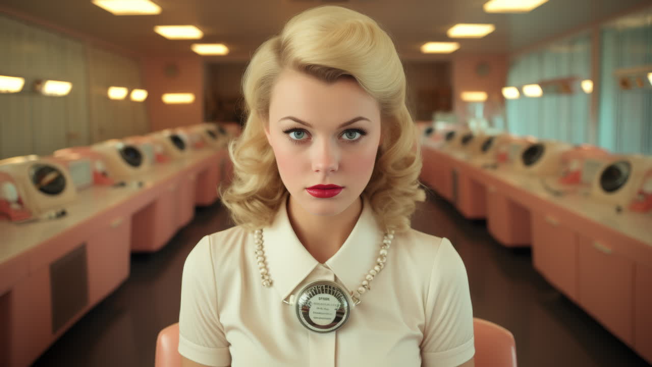 ai로 만든 vr 헤드을 가진 기술 비즈니스 여성