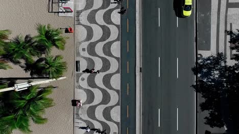 top view atlantic avenue and the famous sidewalk patern at copacabana beach, rio de janeiro, brazil