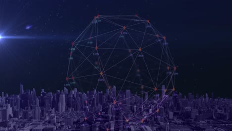 animación de la red de conexiones con iconos sobre el paisaje urbano
