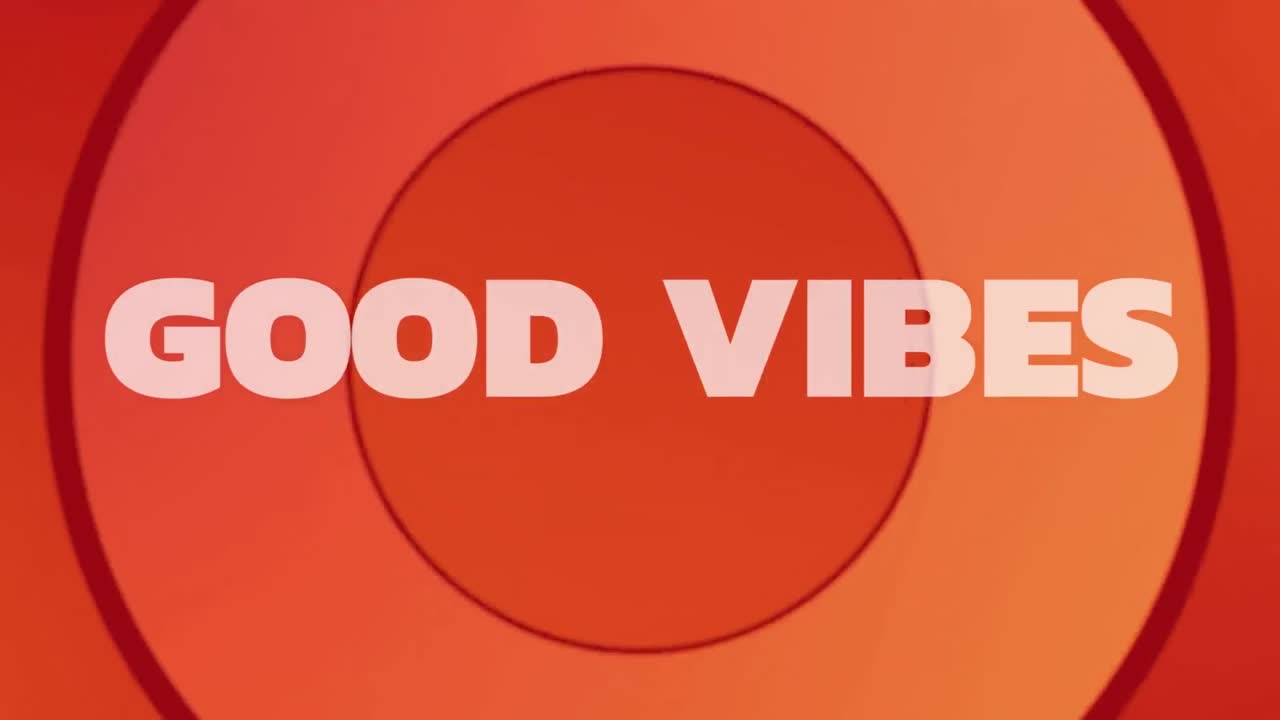 animación de texto de buenas vibraciones sobre círculos rojos