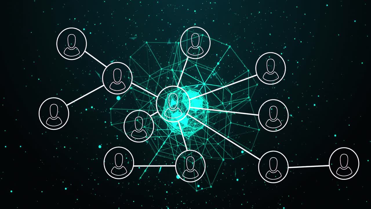 Animation of network of connections with people icons over globe