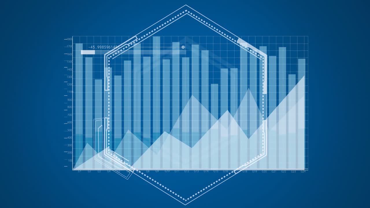Animazione di elaborazione di dati finanziari su display in scansione