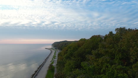 langsamer flug in der nähe der baumwipfel - gdynia boulevard bei sonnenaufgang