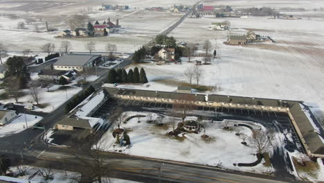 Aerial-shot-circling-rural-town-center