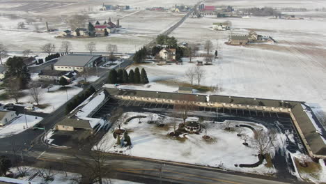 aerial shot circling rural town center