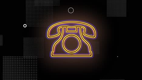 Retro-telephone-pattern-with-pulsing-neon-yellow-light