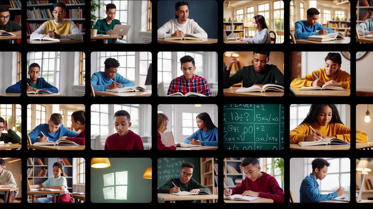 교실에서 공부하는 학생들