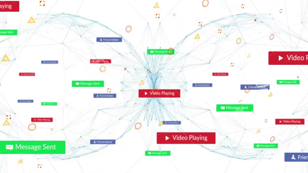Abstract network mesh visualizing data flow, displaying flat-design notification badges and icons