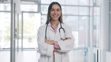 doctor, woman and arms crossed
