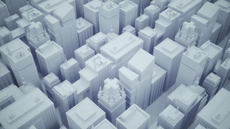 Abstract futuristic city with skyscrapers. Camera moves through abstract isometric city. Seamless loop background