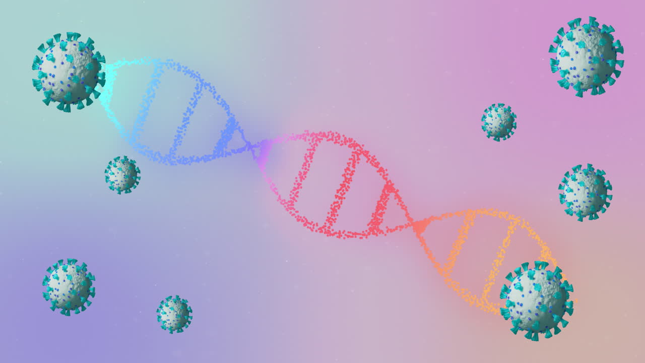 Animation af virusceller over en DNA-streng.