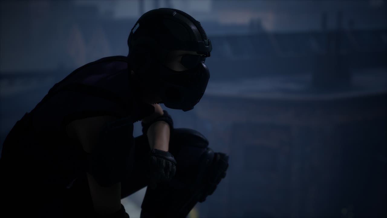 mujer al estilo de cyberpunk en el techo