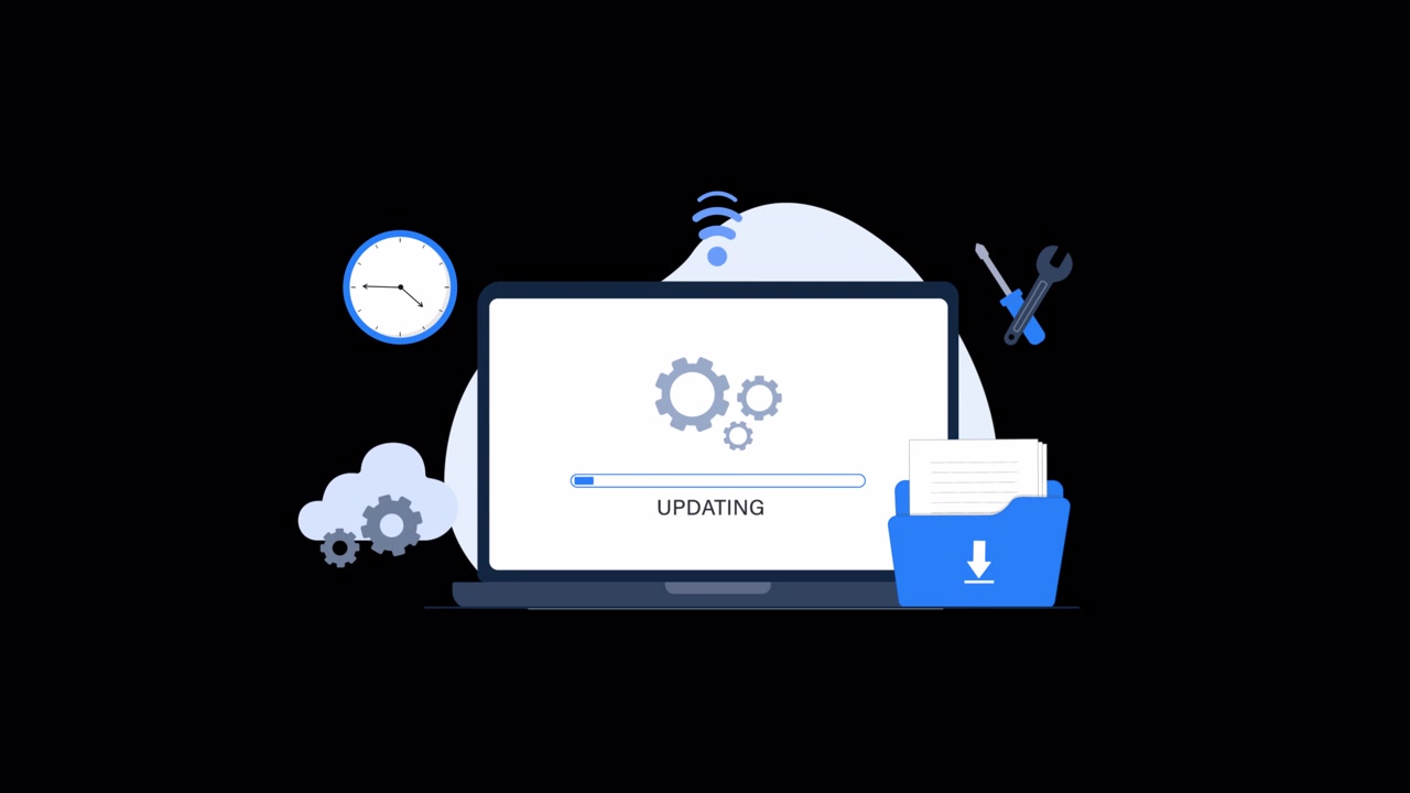 Animated Laptop Displaying Software Update Progress Bar