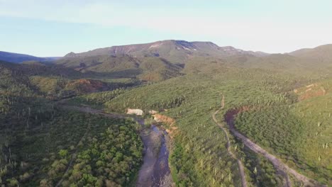 drone creek in mountains with cacti and trails