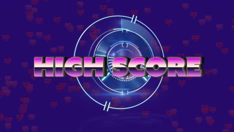 Animation-Von-Highscore-Text-über-Scope-Scanning-Und-Herzen-Auf-Blauem-Hintergrund