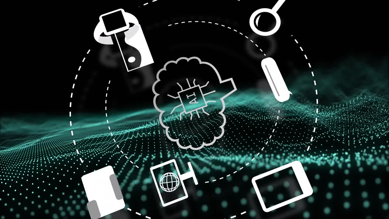 녹색 메쉬와 어두운 배경 위의 ai 데이터 처리의 애니메이션