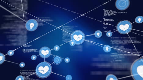 conectores en movimiento y datos digitales en fondo digital azul