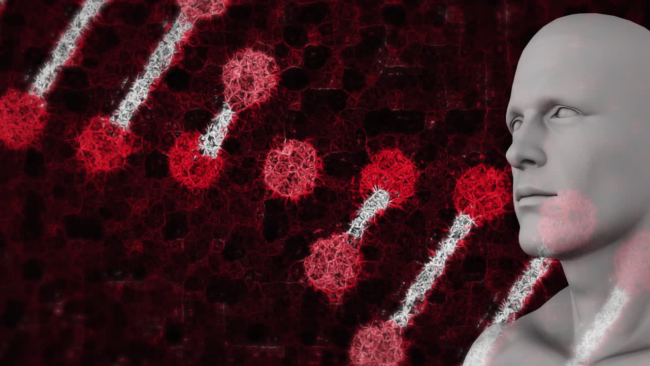 animación de una cadena de adn en 3d girando sobre el cuerpo humano