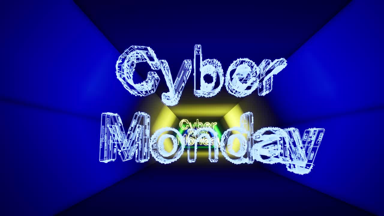 라이트 터널 배경에 검은 사이버 월요일 네온, 사이버 월요일 애니메이션 디자인, 사이버 월요일에 네온 콘셉트, 배너 판매 태그, 나이트 클럽 네온 표지판, 디지털 디자인, 4k