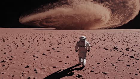 astronaut on mars during a sandstorm