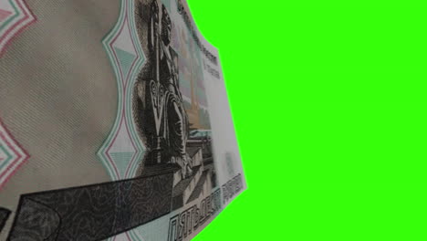 Close-up of a 50 Russian Ruble Banknote on a Green Screen
