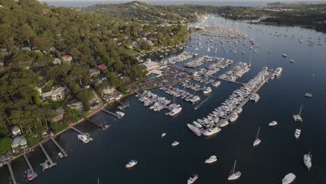 Luxurious-Yachts-Moored-In-Tranquil-Pittwater-In-New-South-Wales,-Australia