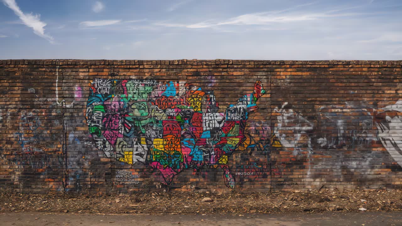 United States Map Graffiti on Brick Wall