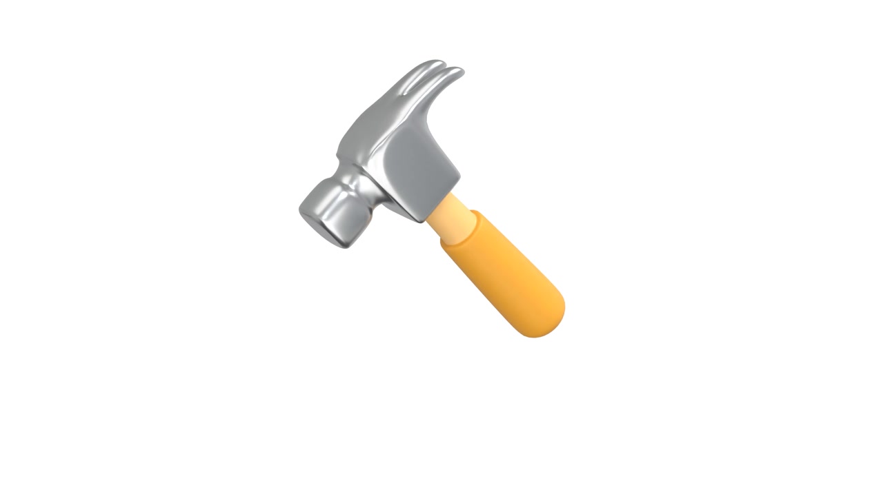 3D Rendered Hammer Rotating on White Background