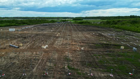 Solar Farm Construction: Aerial View of a Solar Panel Installation Project