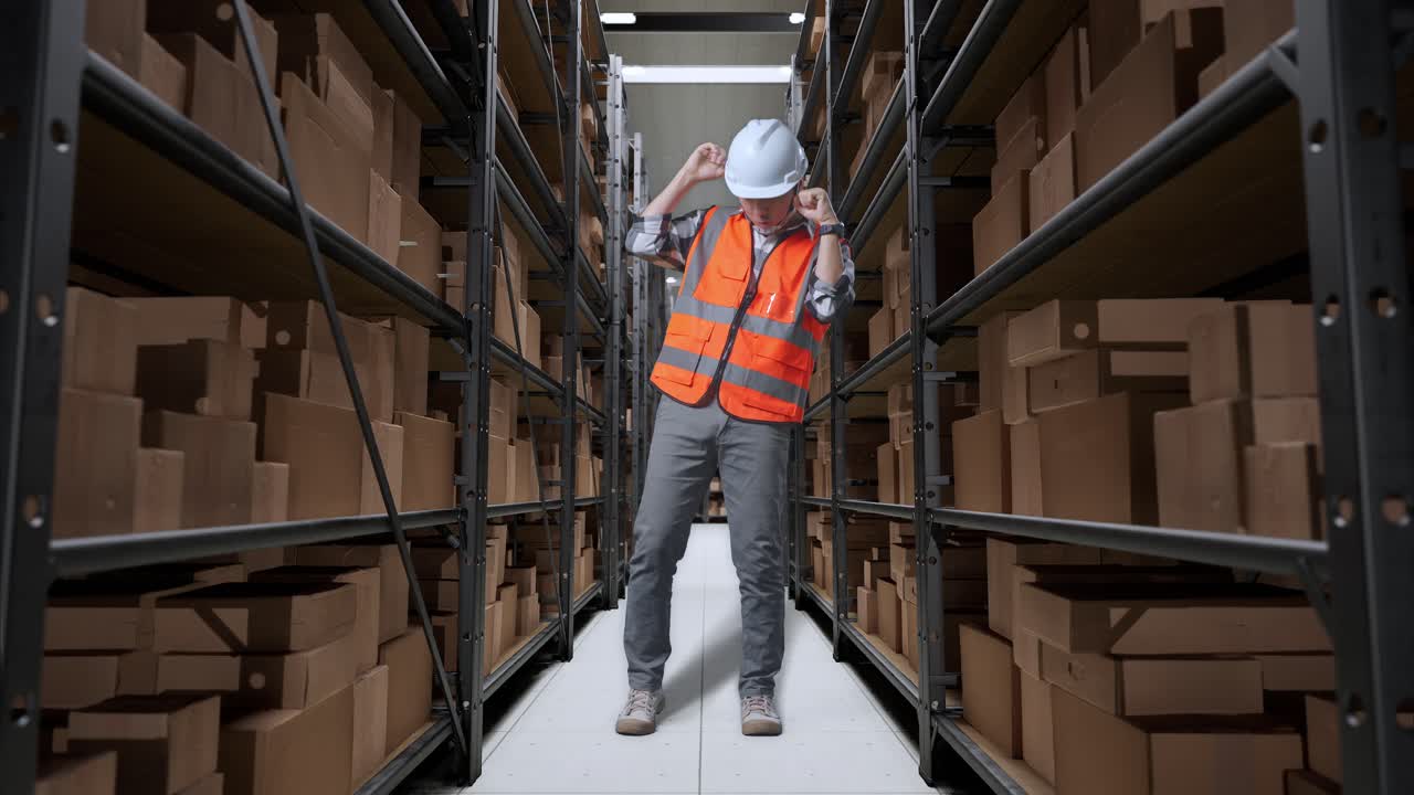 trabajador feliz en un almacén
