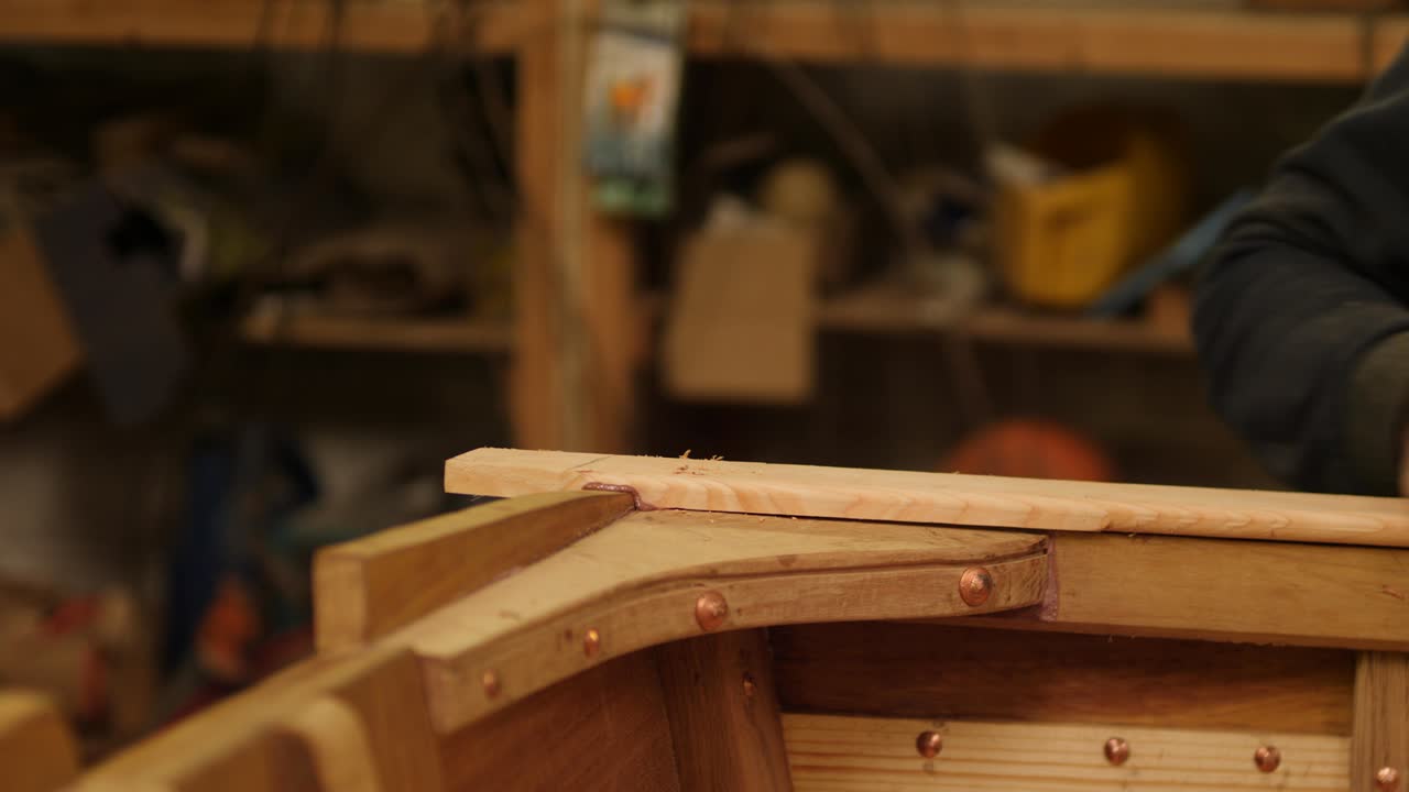 Boat Building, Securing Covering Board with copper nail