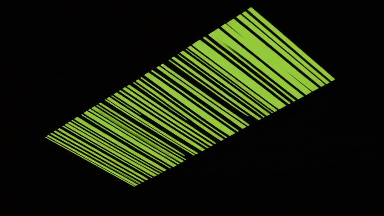 Abstract Green Barcode Graphic Rotating on Black Background
