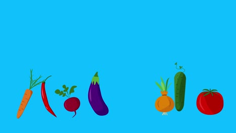 stop motion animation of cartoon flat vegetables blue screen chroma key