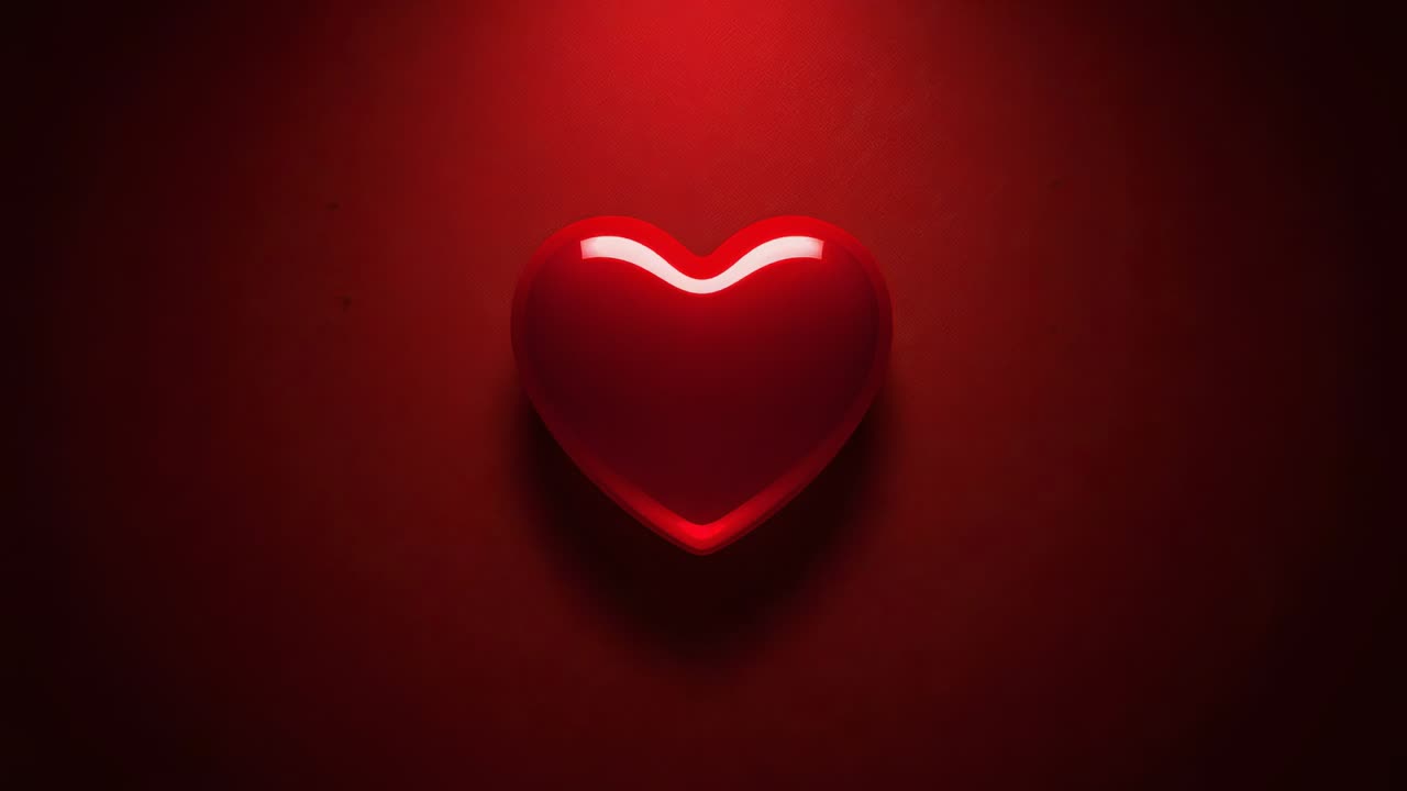 Traccia di contorno al neon che inizia attorno a un cuore lucido in 3D centrato su uno sfondo rosso, evidenziando il cuore